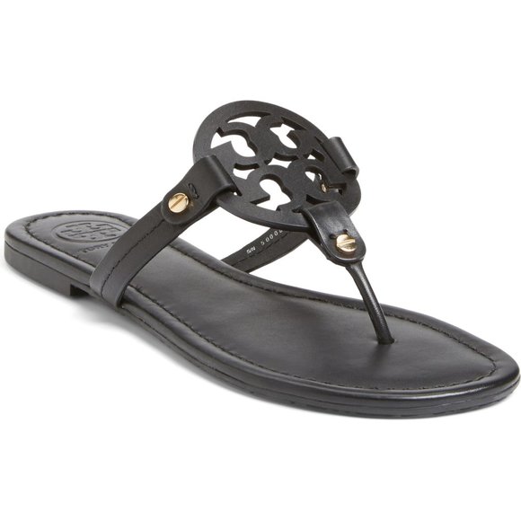 ❤️ NIB Tory Burch Miller Leather Thong Sandal BLACK US 7.5 8 AUTHENTIC - Picture 1 of 16